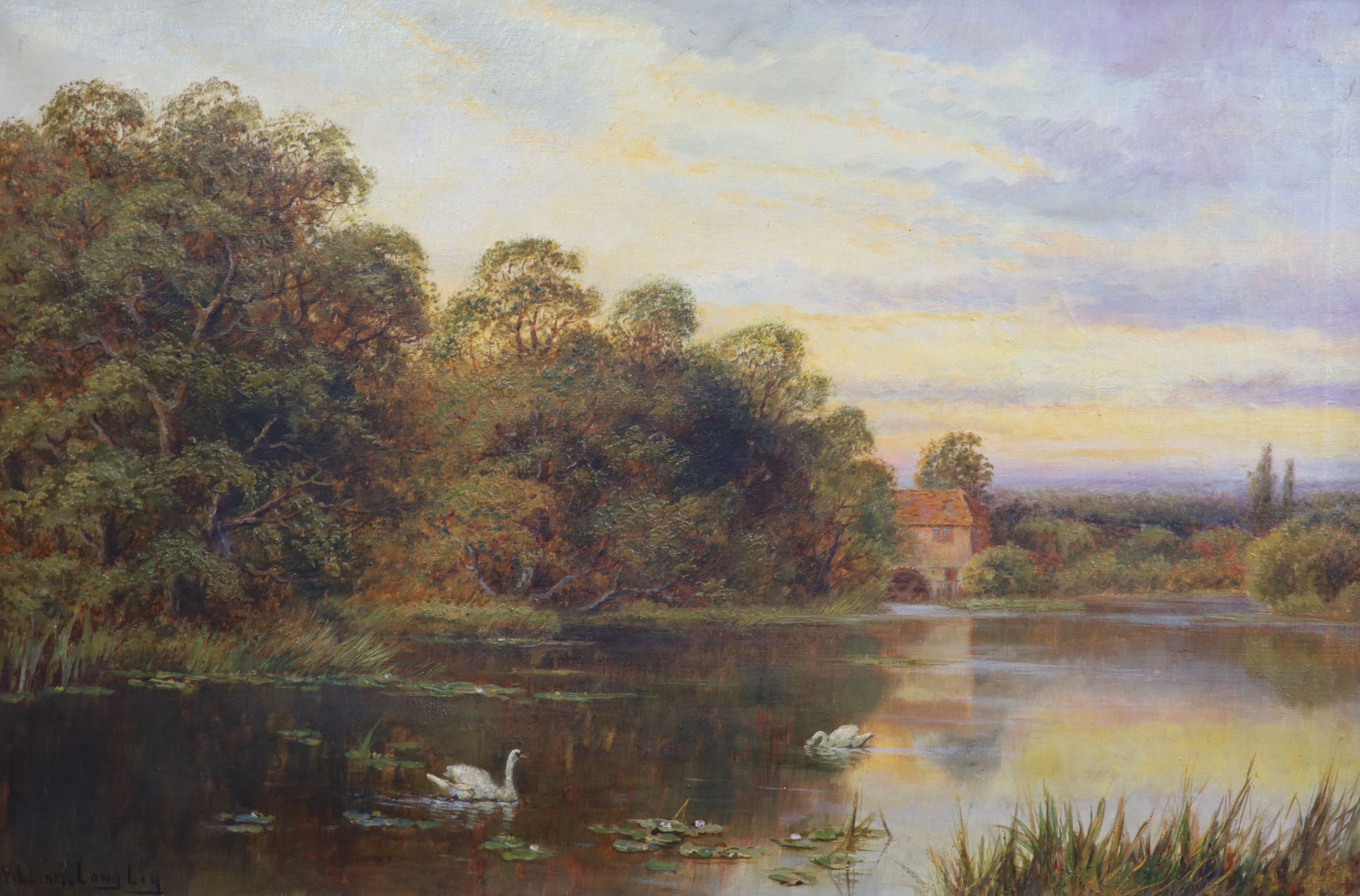 William Langley, oil on canvas, sunset landscape, 50 x 75cm